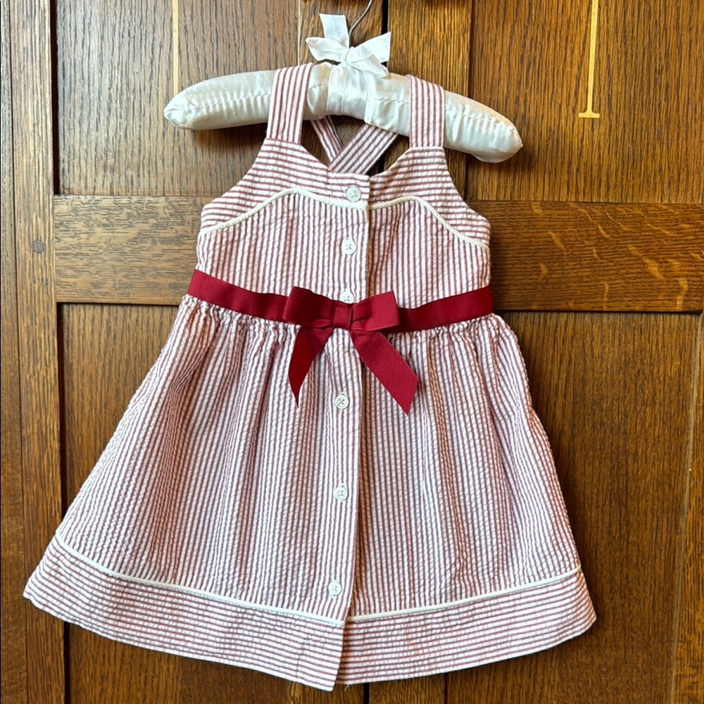Jamie & Jack Red and White Seersucker Dress with bloomers. Size 6-12 months EUC